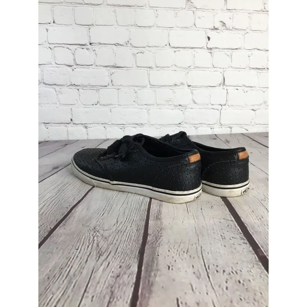 Vans Skate Shoes‎ Sneakers Lace Up Perforated Black Leather Unisex/Womens Sz 7,5
